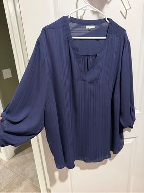 Maurices Navy Blue Split-Neck Roll-Tab Blouse